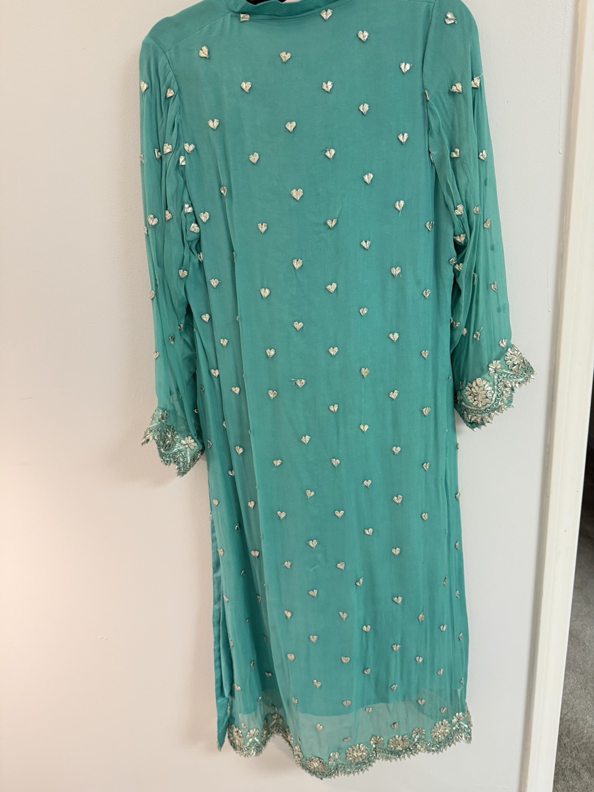 pakistani salwar kameez teal chiffon embroidered scarf women