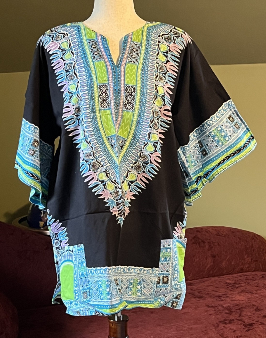 Dashiki African Shirt 100% Cotton Unisex Blue Green Pink Black