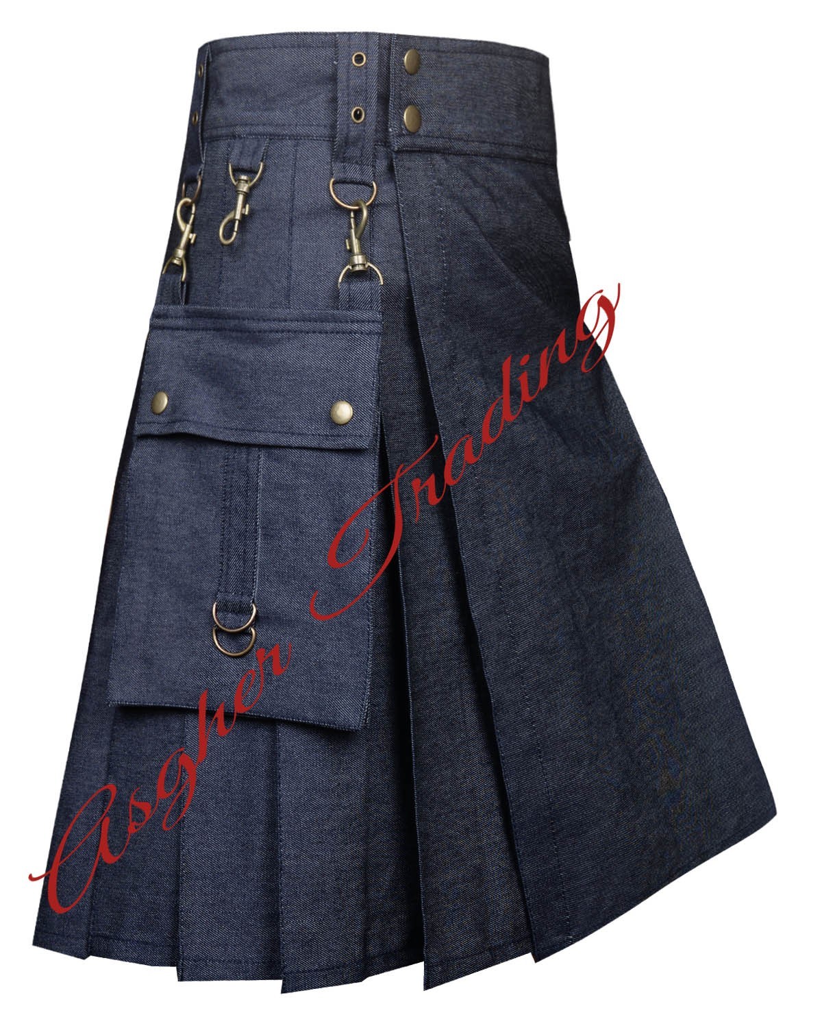 Scottish Handmade Blue Denim Modern Utility Kilt – Men’s Custom Size Kilts
