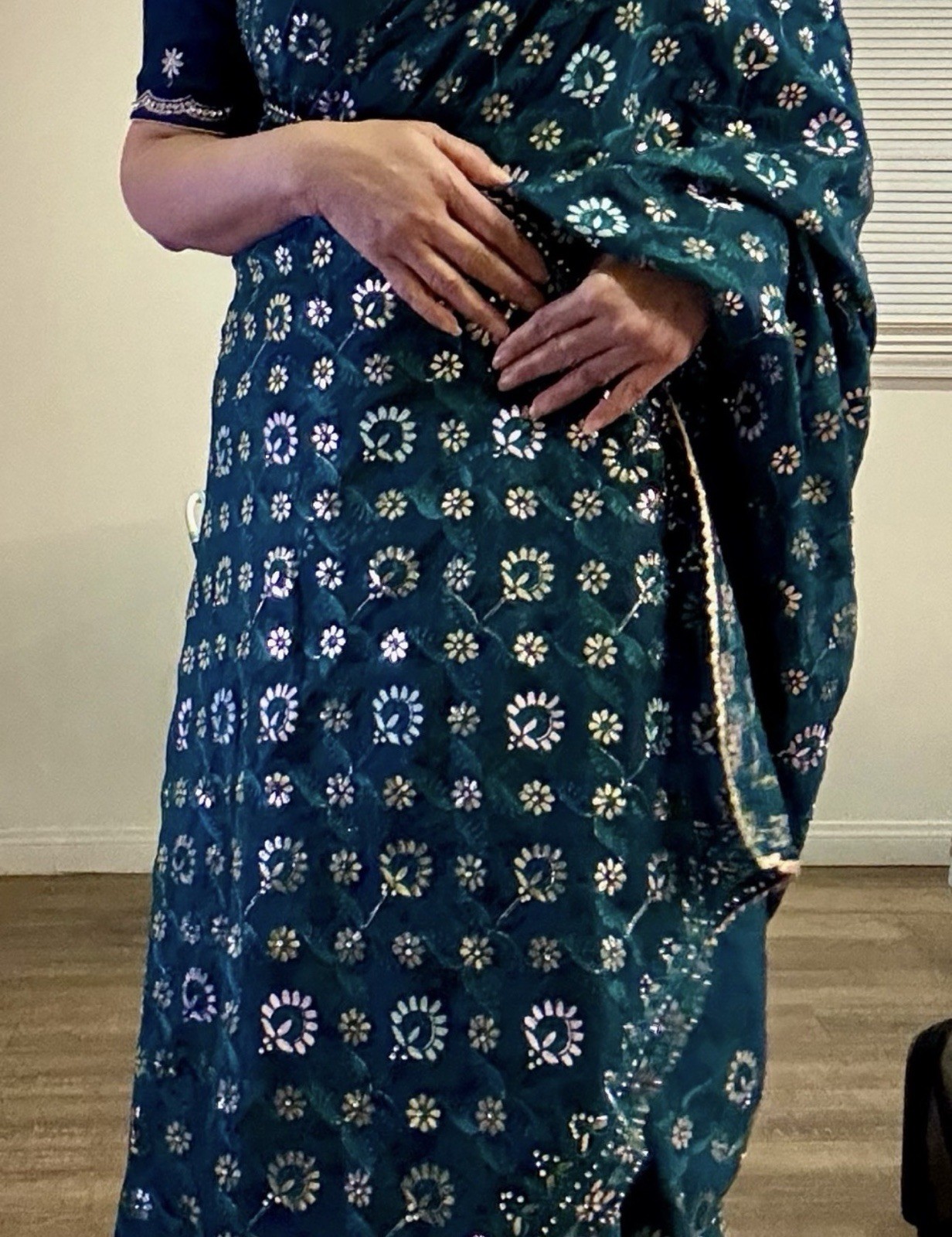 Women’s Blue crape silk with gotta patti work sari with designer Blouse