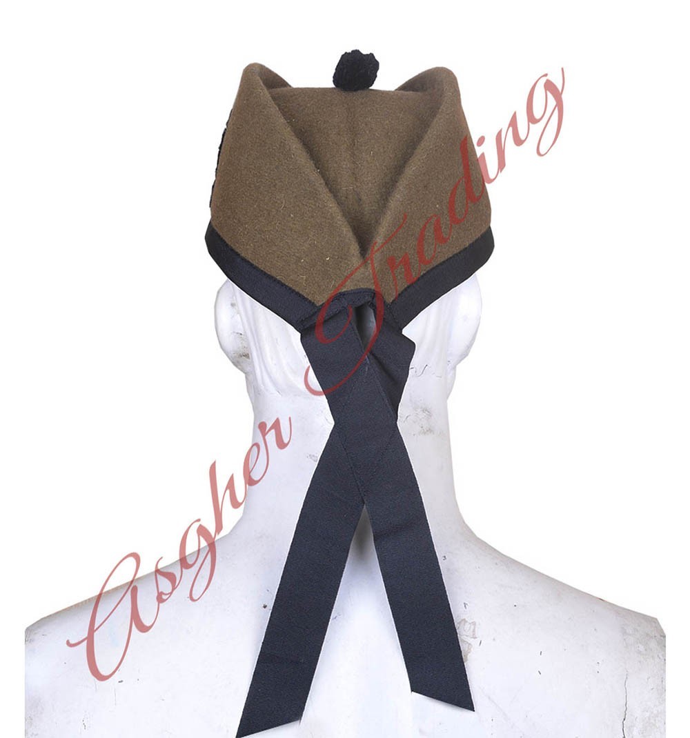 Scottish Military Handmade Traditional Kilt Cap – 100% Wool Tan Glengarry Hats
