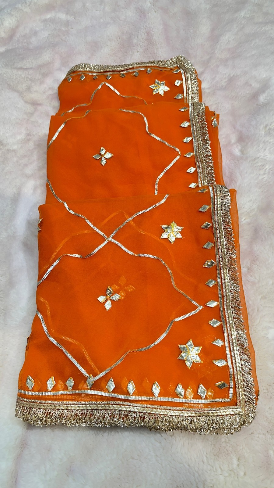 Women Orange Georgette Saree With Kaccha Gotta Work Unstitched Blouse