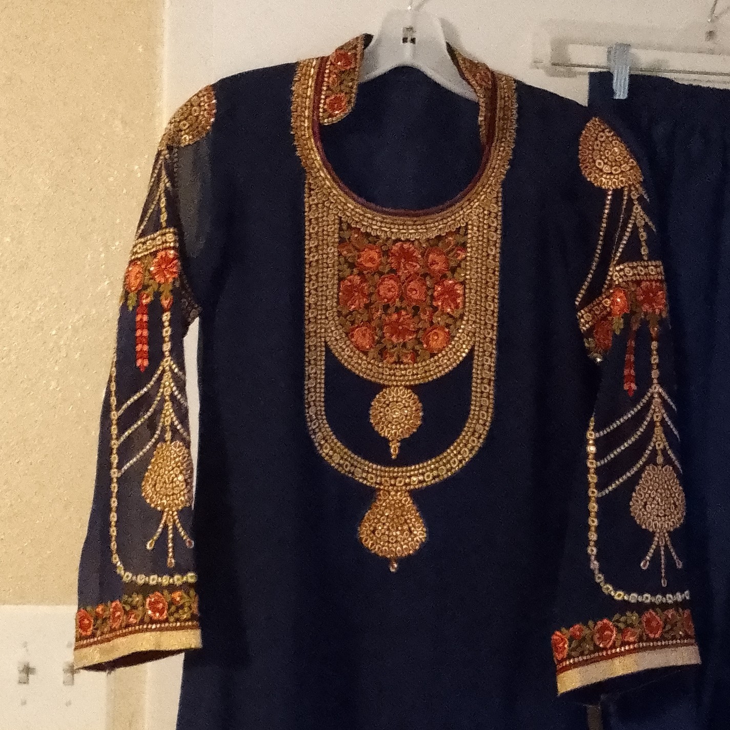 Women’s Blue Embroidered Salwar Kameez 2-Piece Suit Set, One Size, Synthetic