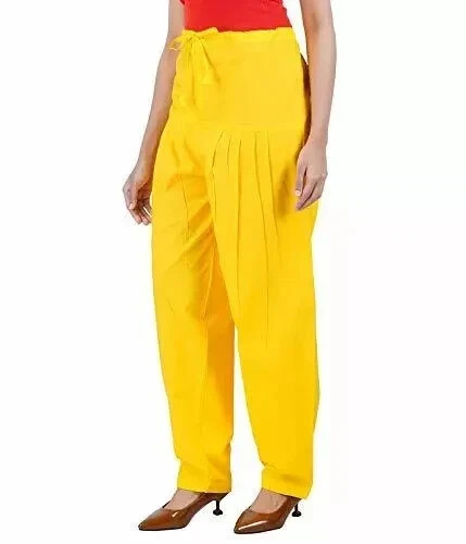 Cotton Women Patiala Women Free Size Regular Fit Salwar Pants Regular Yellow