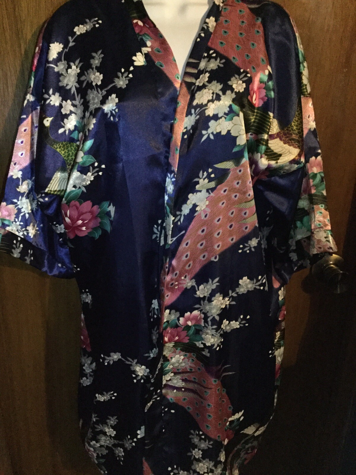 Beautiful Blue Floral Peacock Kimono ~ With Tie
