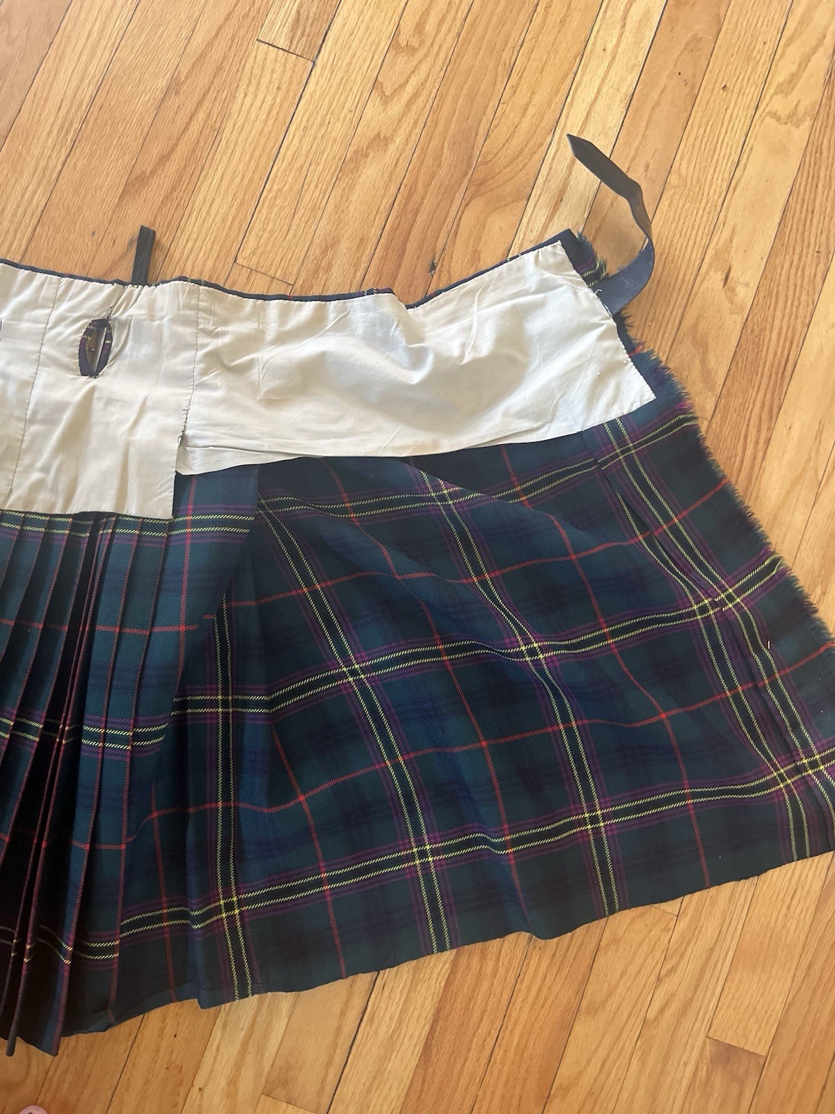 Vintage Thomas Gordon Kilt Green Plaid Kennedy Tartan in Modern Colors w/ Pin