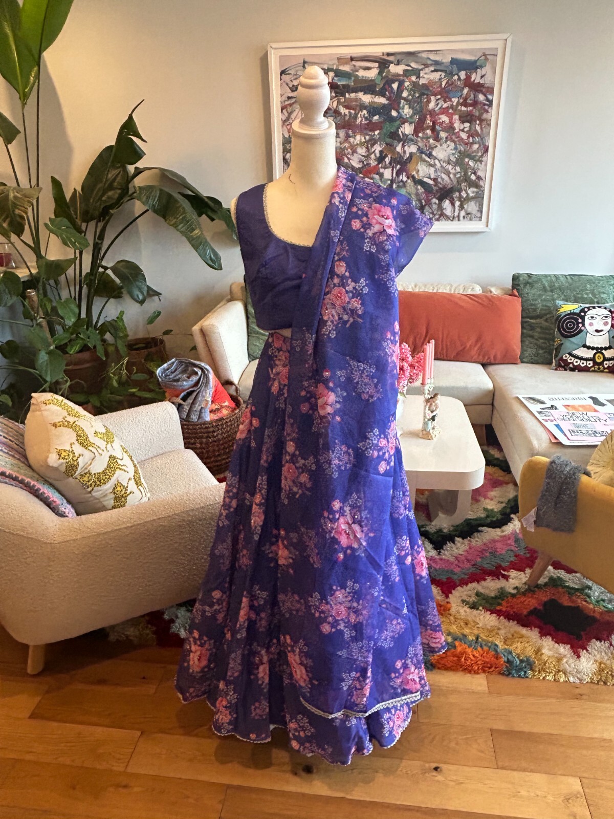 Periwinkle Floral Chanderi Lehenga Indian Outfit Wedding
