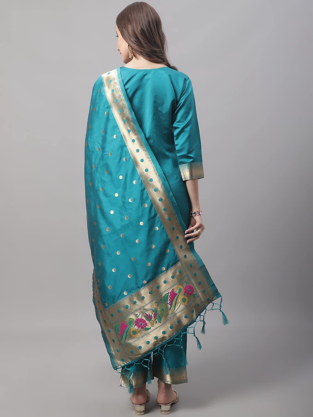 Women’s Cotton Silk Jacquard Straight Kurta with Pant & Banarasi Silk Dupatta