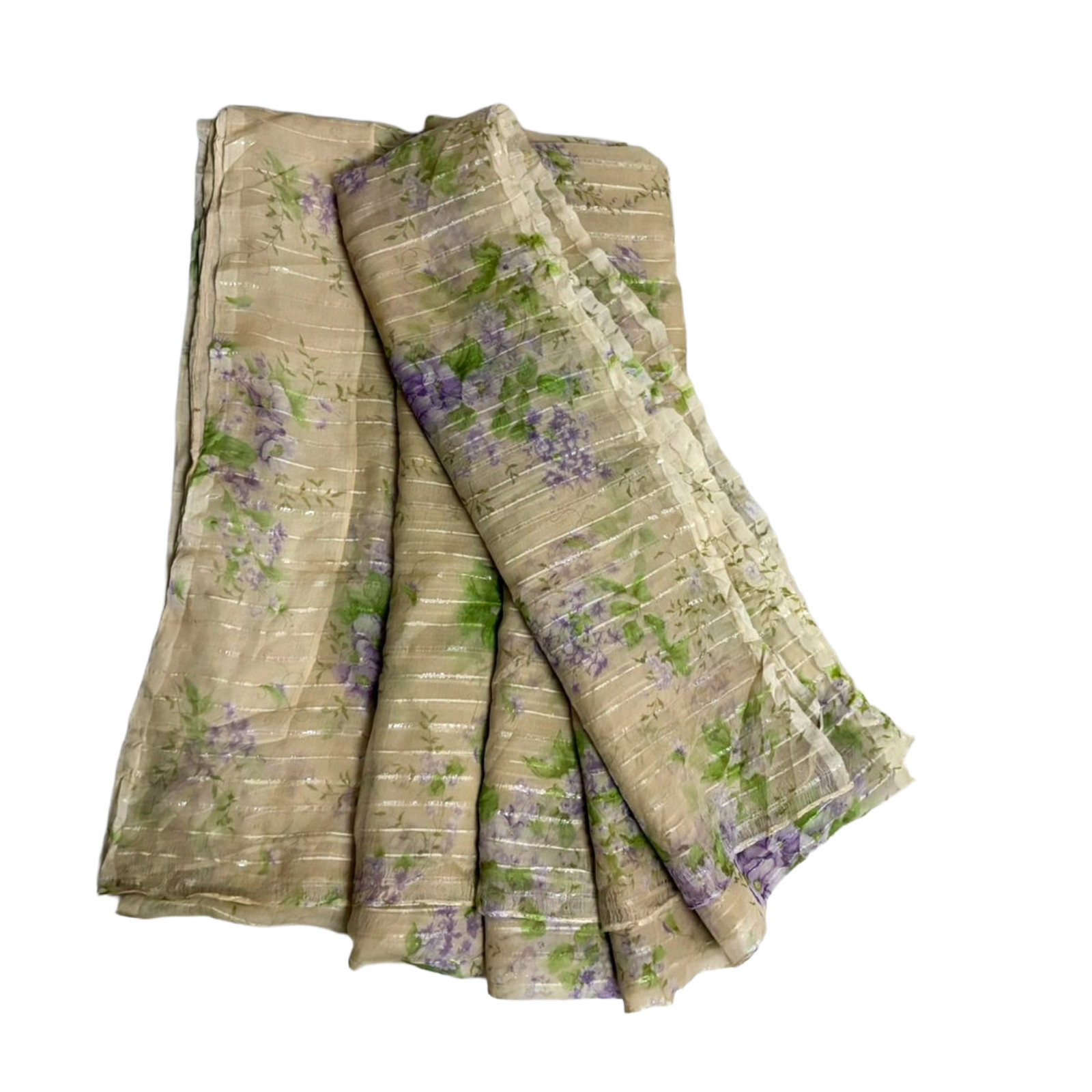 Bridal Saree Indian Vintage Used Printed Craft Fabric Sewing Sari Beige Dress 5Y