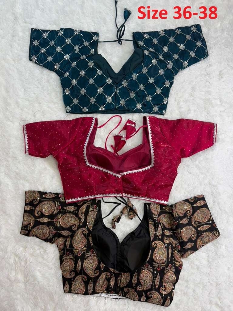Set of 3 Embroidered Party Wear Readymade Blouses