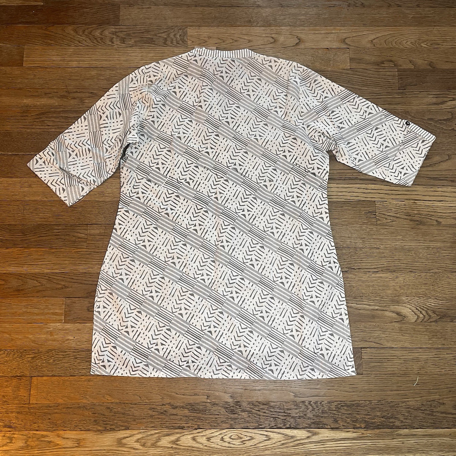 Utsa Tunic Dress Kurta Cotton Linen Blend Button Down Print Geometric Large 96cm