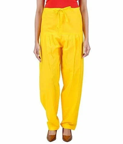 Cotton Women Patiala Women Free Size Regular Fit Salwar Pants Regular Yellow