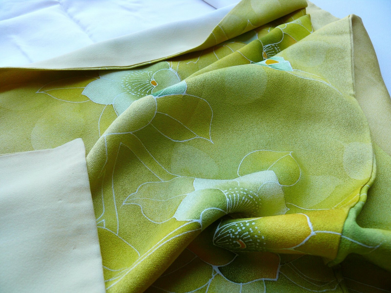100% SILK WEDDING TSUKESAGE KIMONO:PURE GOLD! Embroidered Yellow Camellia@G33a
