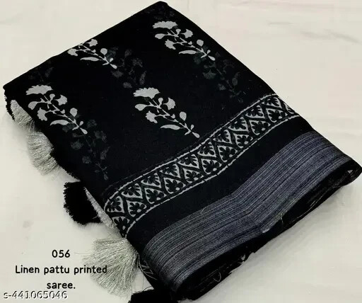Women’s Cotton Linen Printed saree With Running Blouse