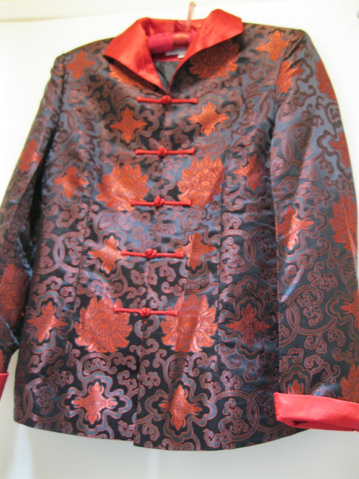 CHINESE, BLACK JACKET W/ RED COLORED DESIGNS, SZ. S., NEW.