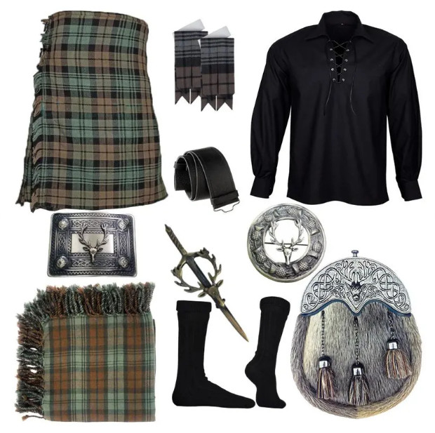 Scottish Tartan kilt Outfit Traditional 10 Pieces kilt set Wedding Outfit