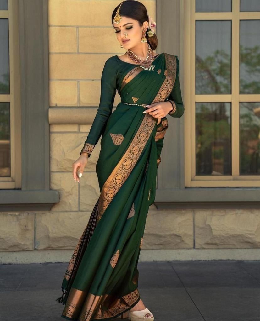 Designer Sari Soft Lichi Silk Jari Bridal Saree Blouse South Indian Party Wear