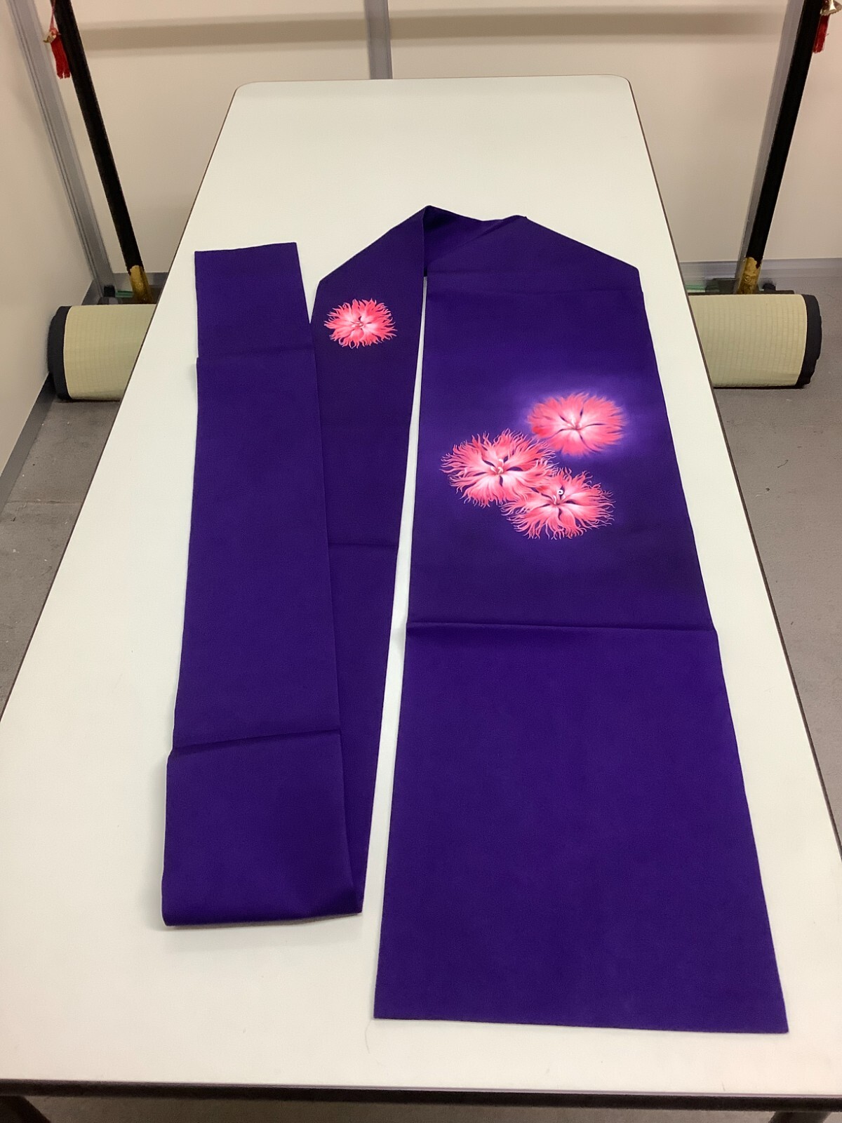 Japanese Vintage Kimono Nagoya Obi polyester blue tradition flower 140.1×11.8in