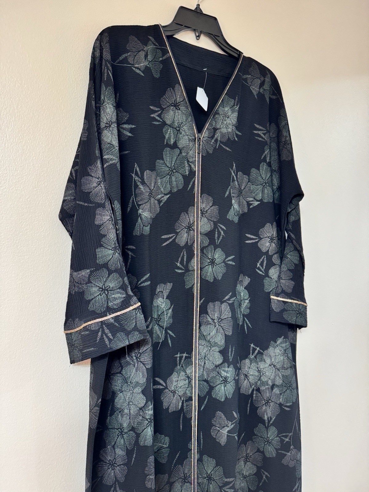 Abaya Islamic Wear Maxi Long Sleeved Dress Size XL / XXL Black Floral Green NEW