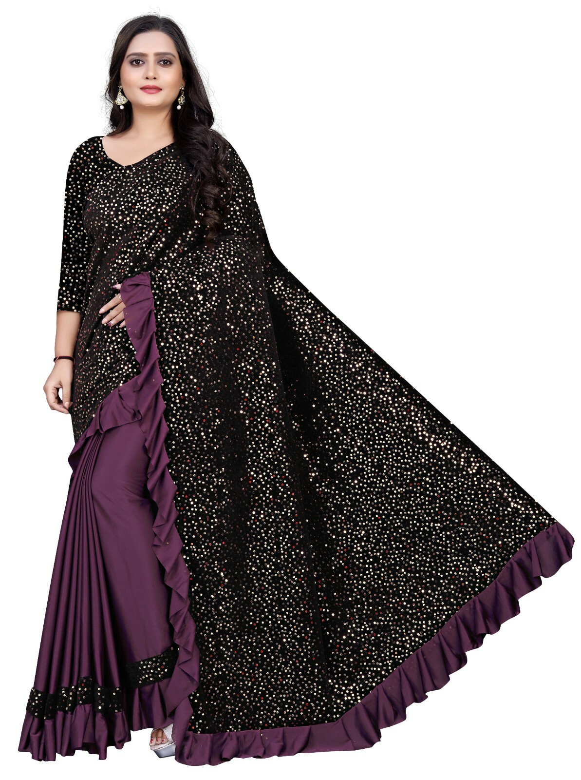 LYCRA HALF HALF SEQUENCE NORMAL SARI WITH UN-STITCHED BLOUSE