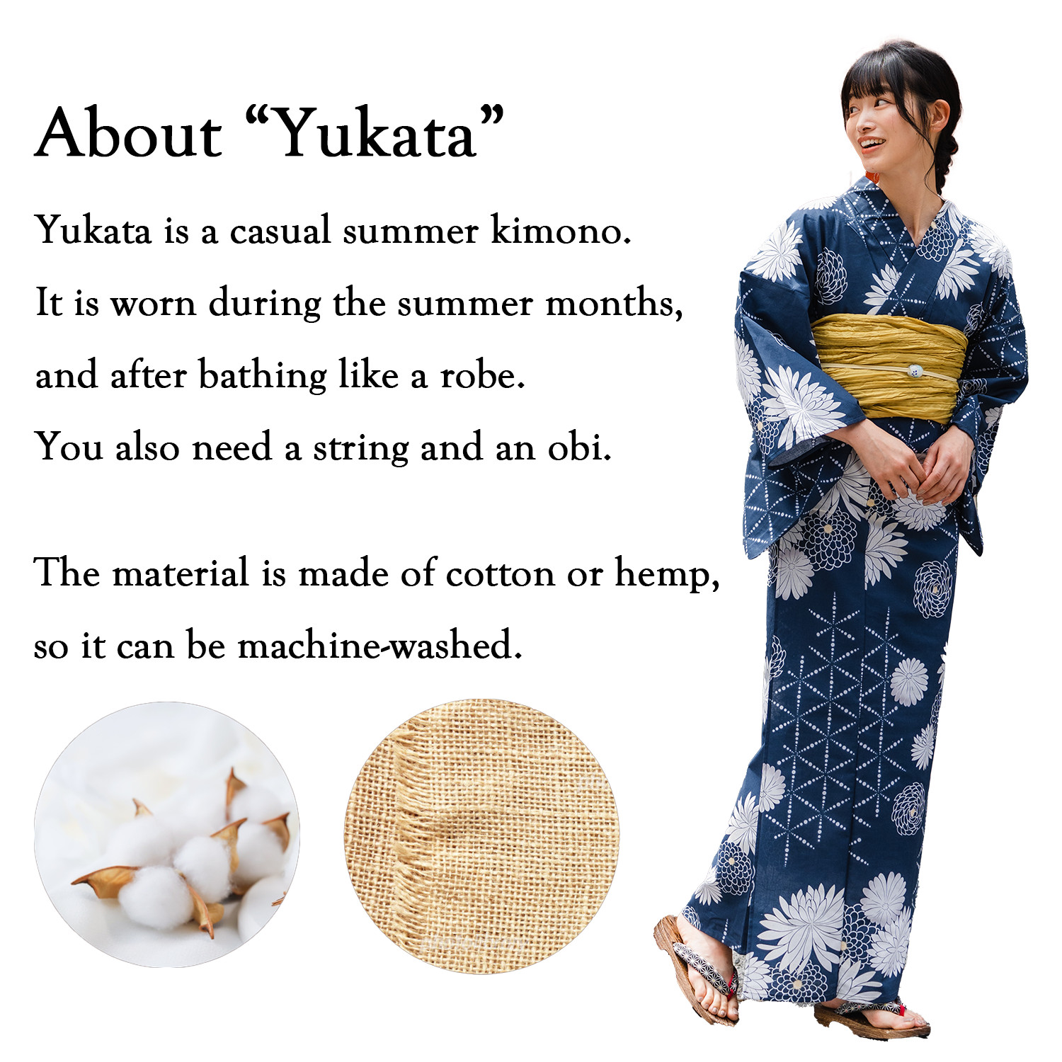 Women’s Cotton Yukata, Casual Summer Kimono – Blue & Red, Peony