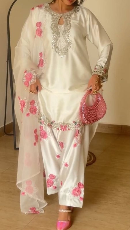 Heavy Japan Satin White Top Bottom With Dupatta For Wedding & Reception Wear