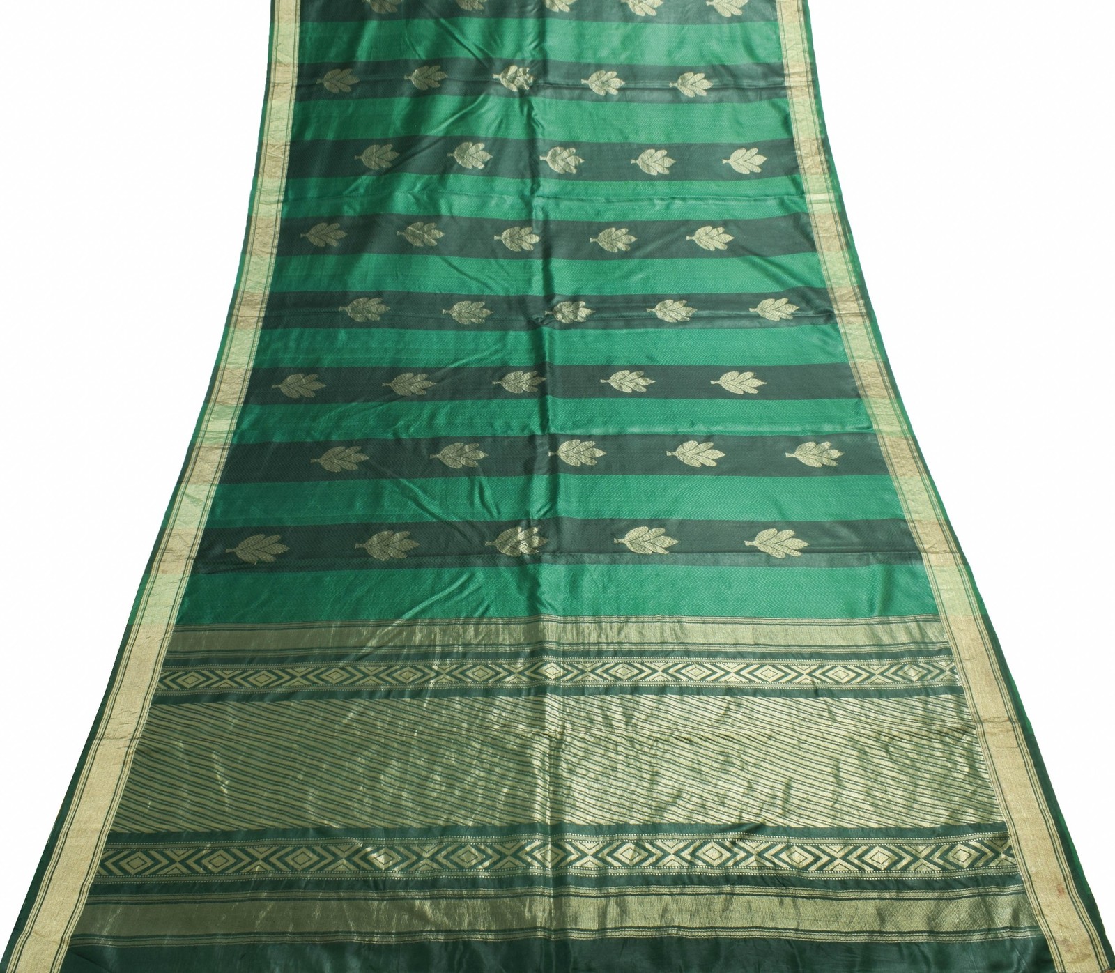 Sushila Vintage Dark Green 100% Pure Silk Saree Woven Floral Soft Sari Fabric