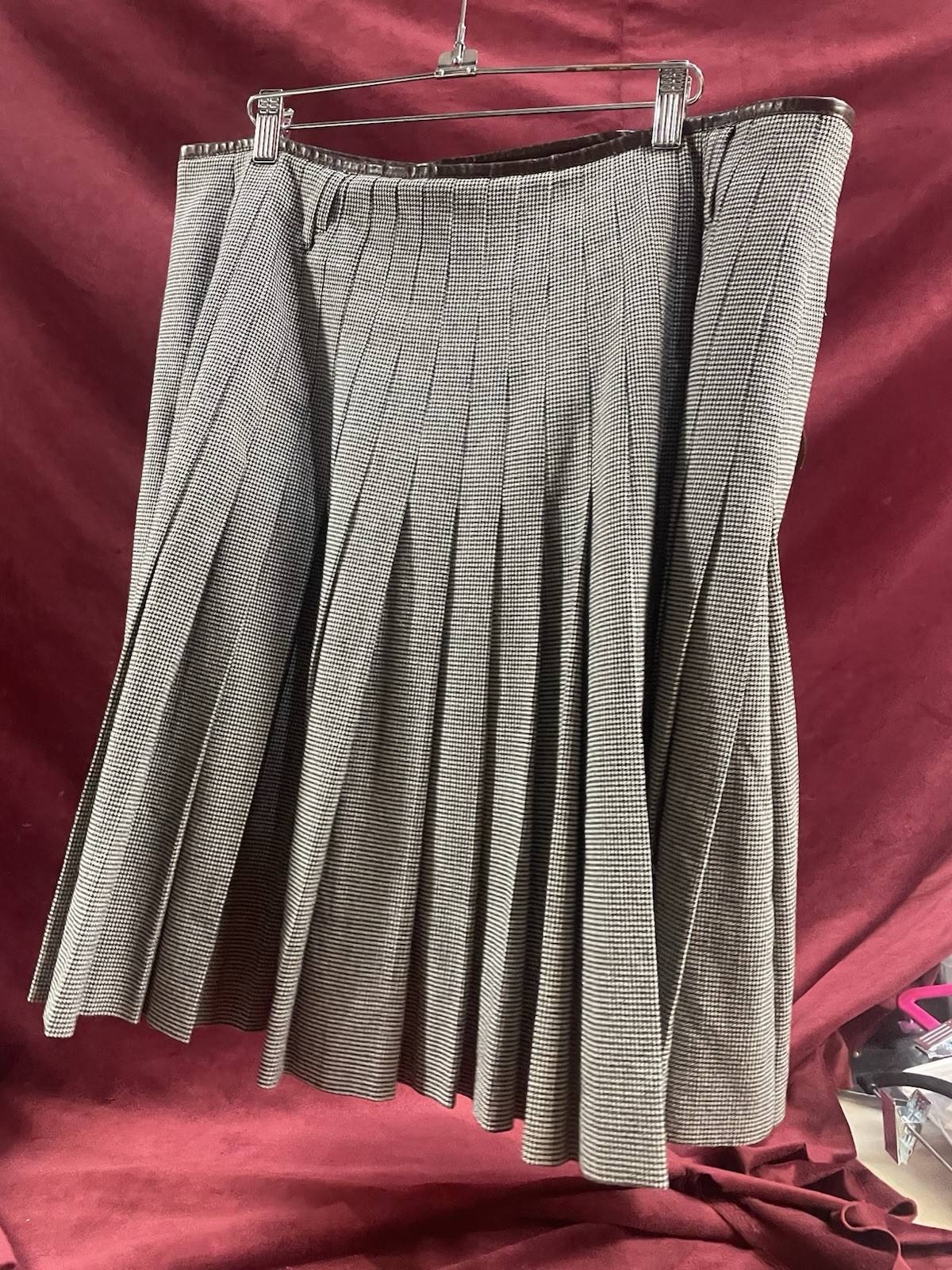 Jean Paul Gaultier Vintage Man Kilt Archival Herringbone Wool Leather 1990s Gray