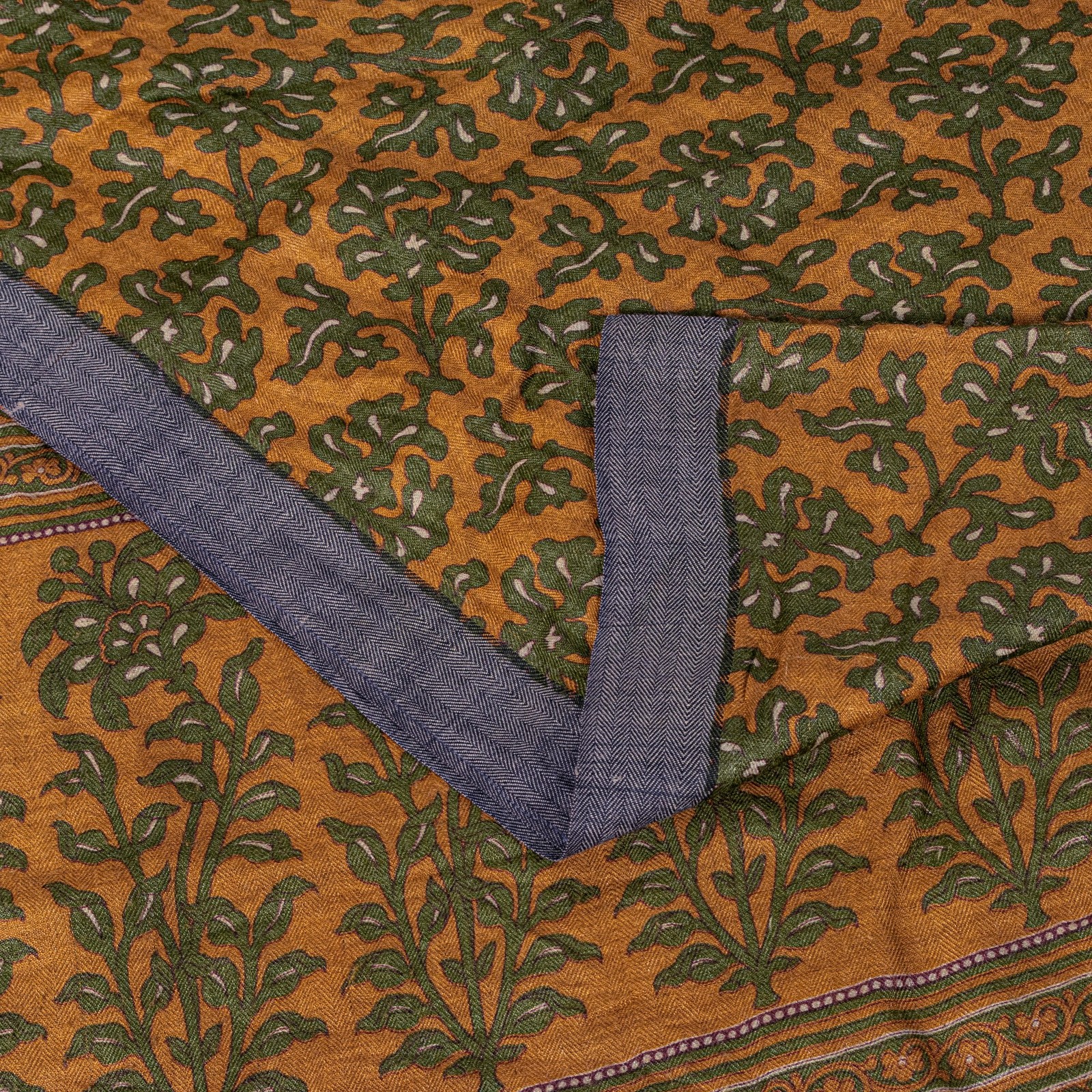Sanskriti Vintage Soft Orange Pure Woolen Saree Floral Printed Sari 6Yd Craft