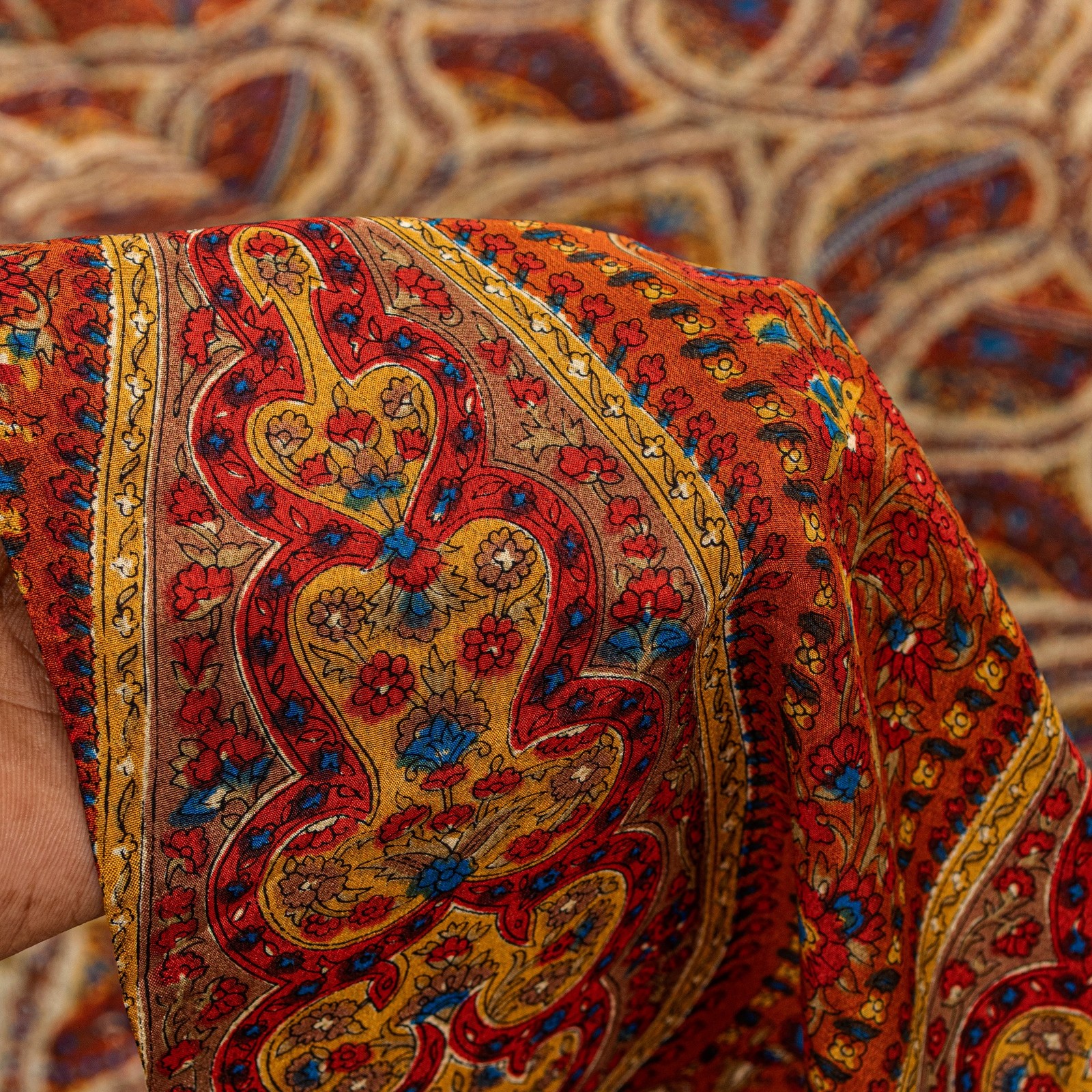 Sanskriti Vintage Saree Multicolor Pure Crepe Silk 5.5+YD Paisley Printed Fabric