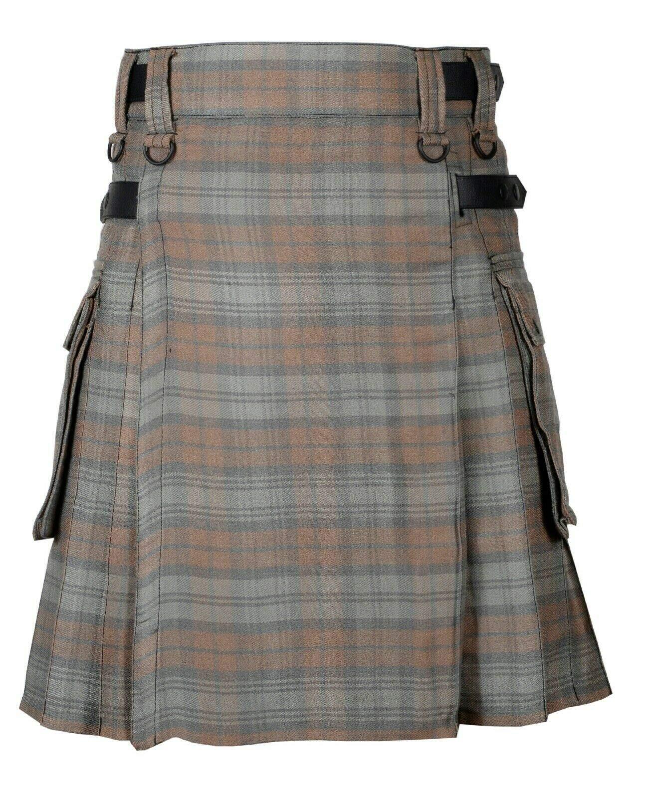 Black Watch Weathered Tartan Leather Straps Utility Kilts