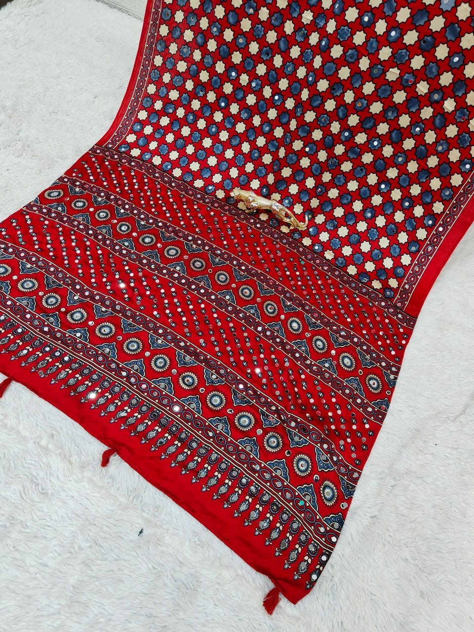 Real Mirror Work Gajji Silk Saree Sari Japan Satin Latkan Pallu Party Wedding