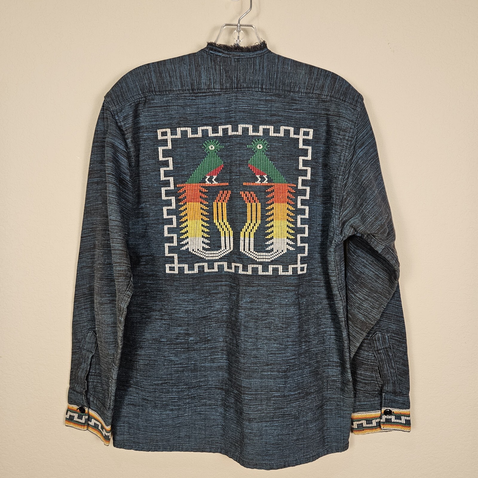 VTG 70s Guatemalan Handmade Jacket M Quetzel Tribal Aztec Shirt Embroidered Knit