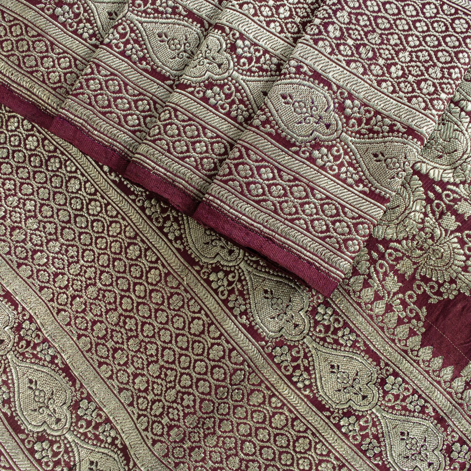 Sanskriti Vintage Cream Pure Satin Saree Banarasi Brocade Zari Hand-Woven Sari