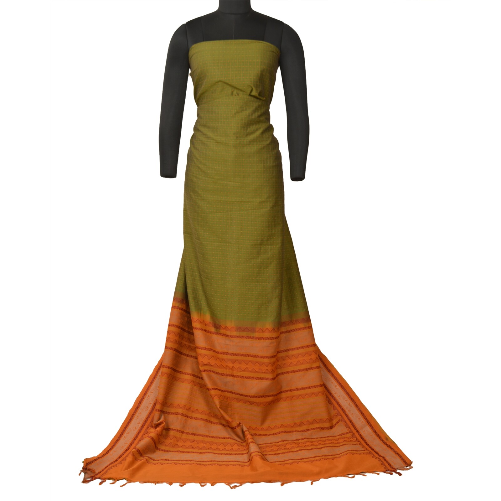 Sanskriti Vintage Green Sarees Blend Cotton Premium Sari Craft 5 Yard Fabric