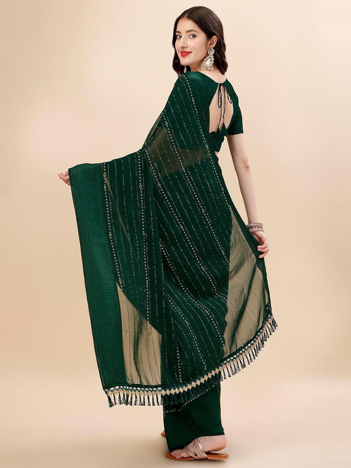 Women’s Moti Work With Heavy Sequence Work Saree With Unstiitched Blouse Piece