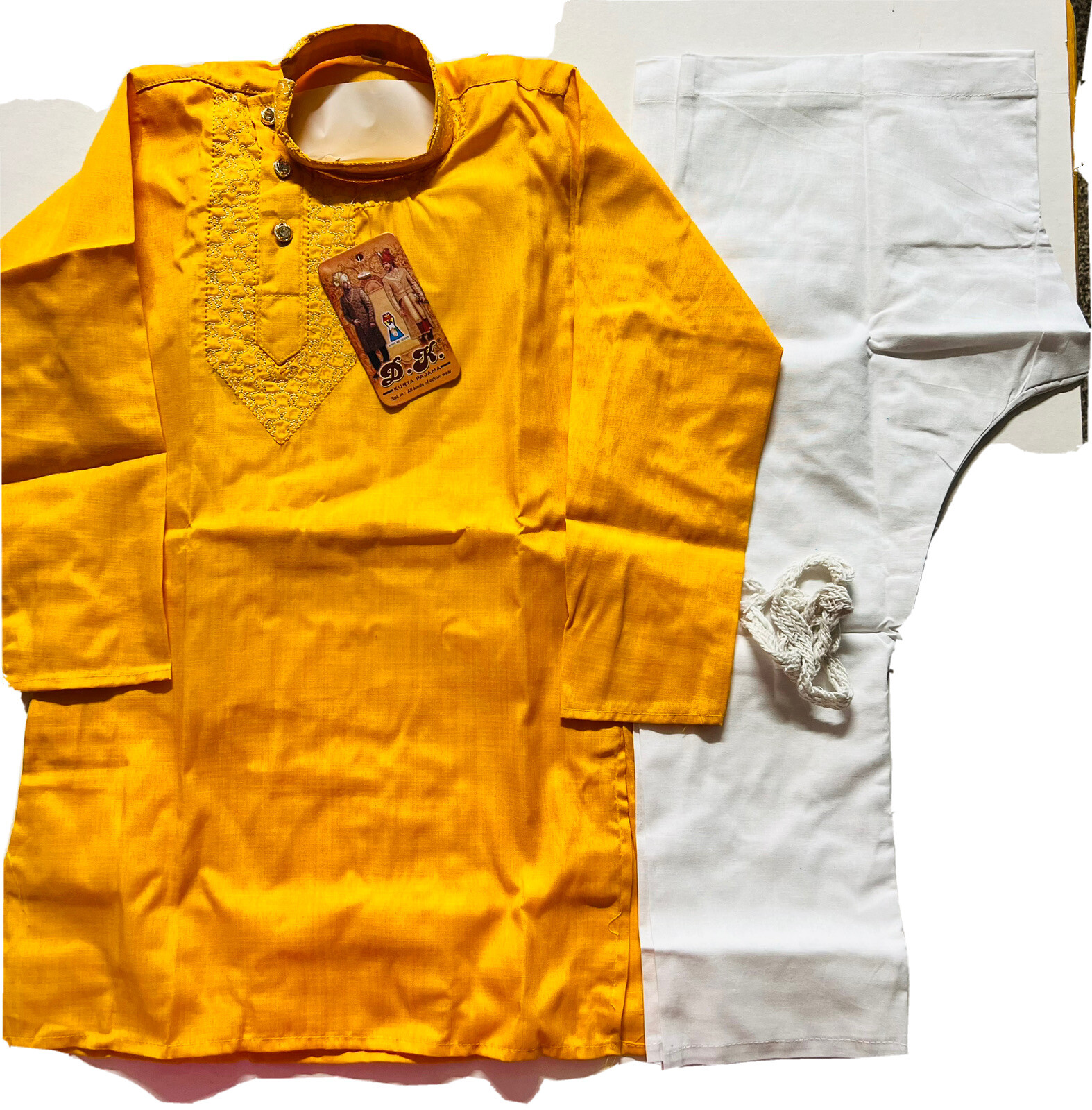 Yellow NEW Boys Sz 24 India Pakistan 3-4 yr Kurta pajama Bollywood cotton-2pc