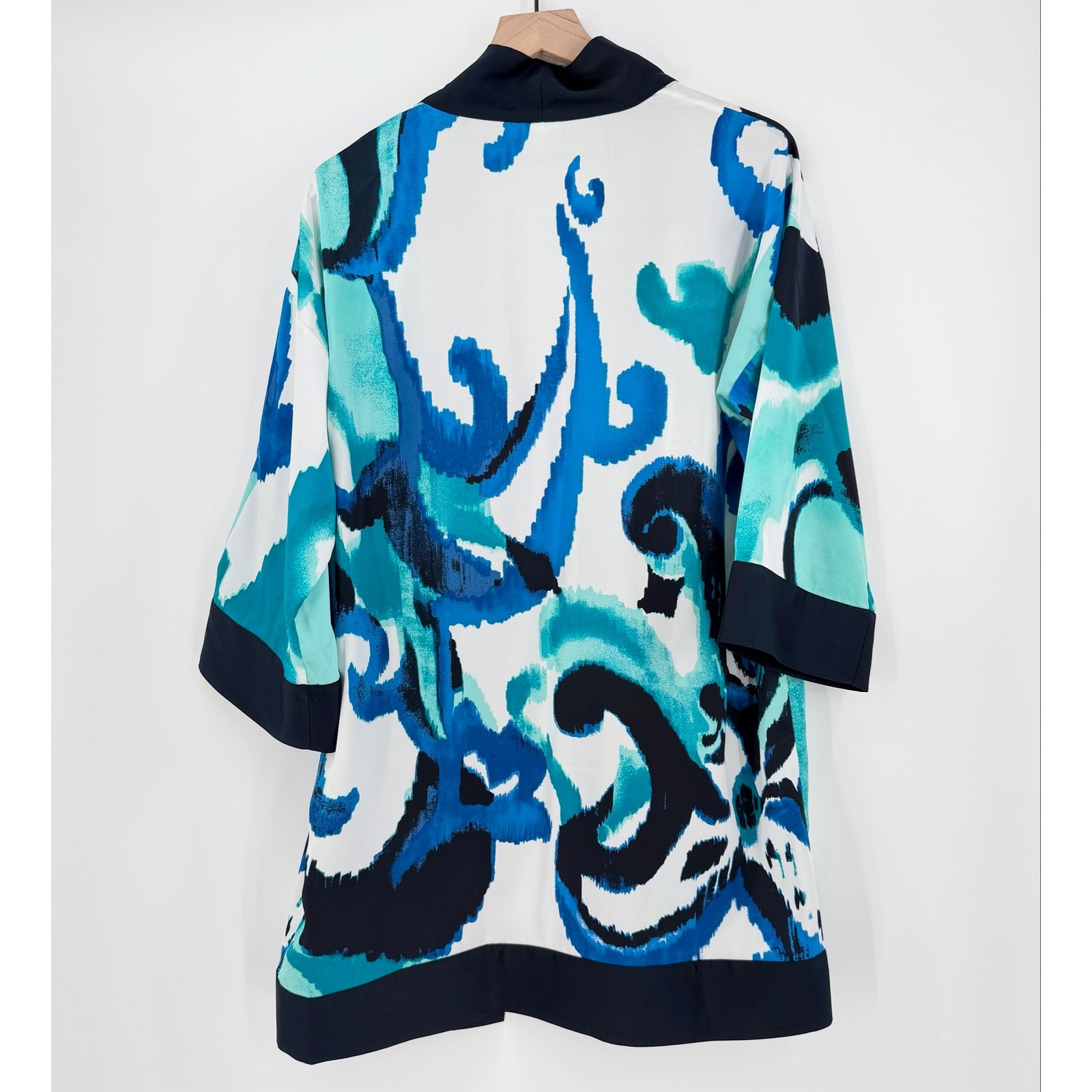 Chico’s Travelers Blue Abstract Open Front Kimono Jacket S/M Lightweight