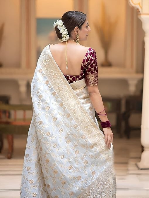 Women’s Pure Kanjivaram Silk Saree Soft Banarasi Style Wedding With Blouse Piece