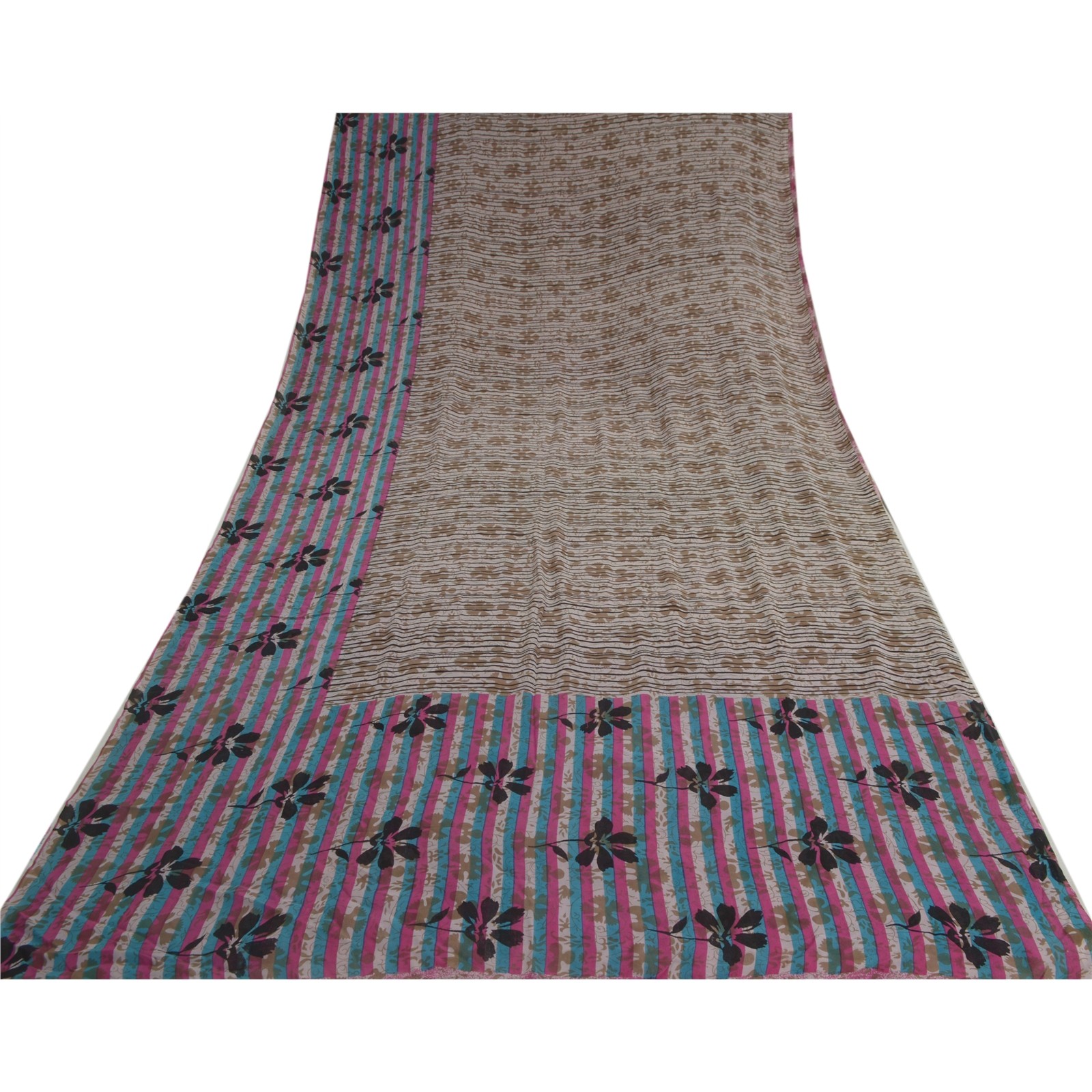 Sanskriti Vintage Pink &Cream Sarees Pure Georgette Silk Print Sari Craft Fabric