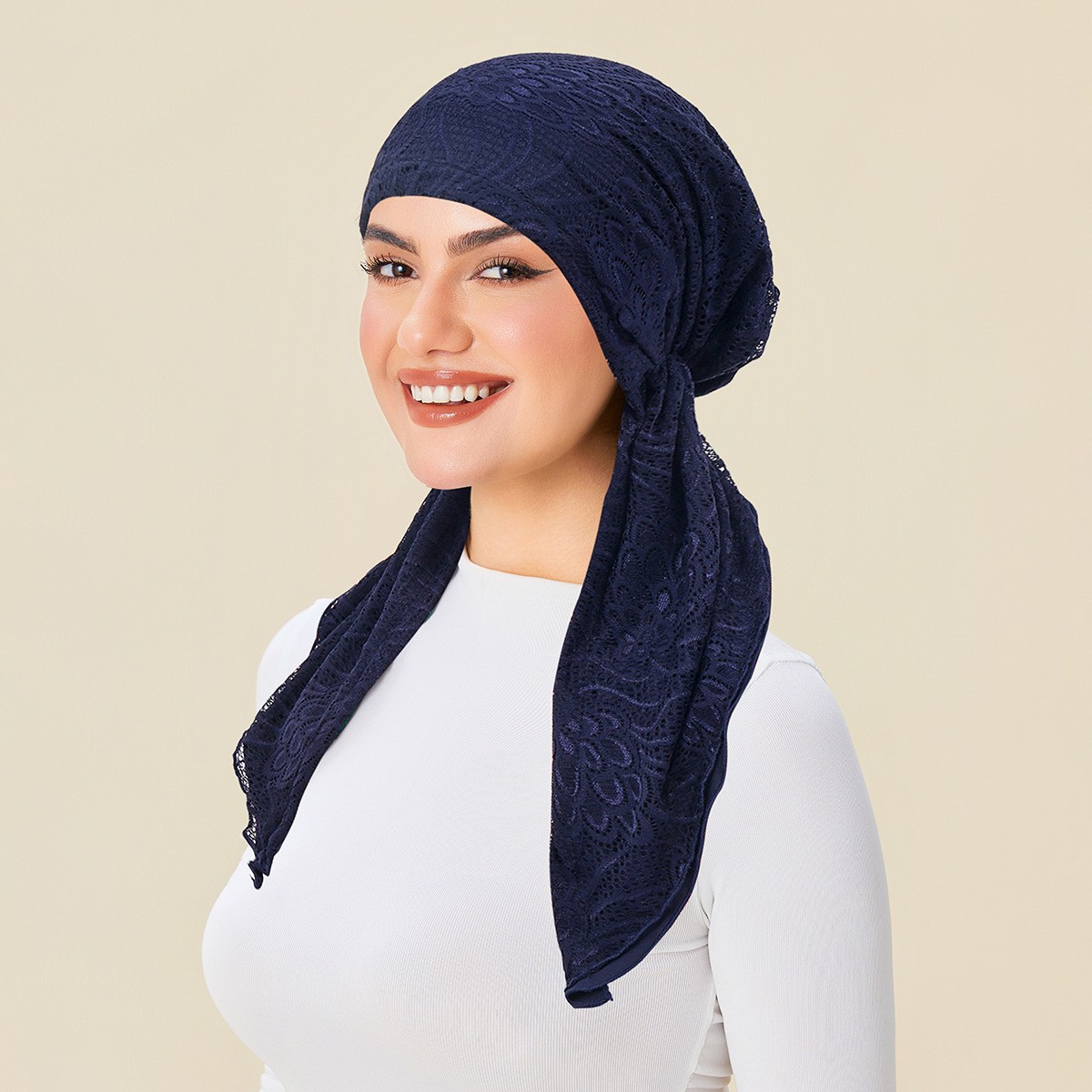 African Women Lace Turban Head Wrap Pre-Tied Hat Bonnet Scarf Elastic Hijab Cap