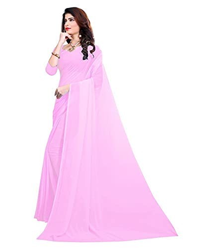 Sidhidata Women’s Georgette Saree With Unstitched Blouse Piece Rose Pink 1 Pcs