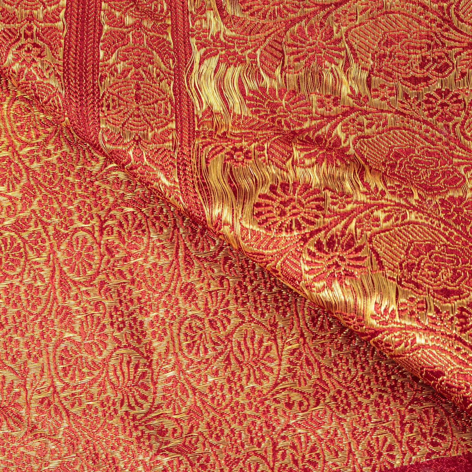 Sanskriti Vintage Red Blend Silk Saree Banarasi Brocade Zari Handwoven 5Yd Craft