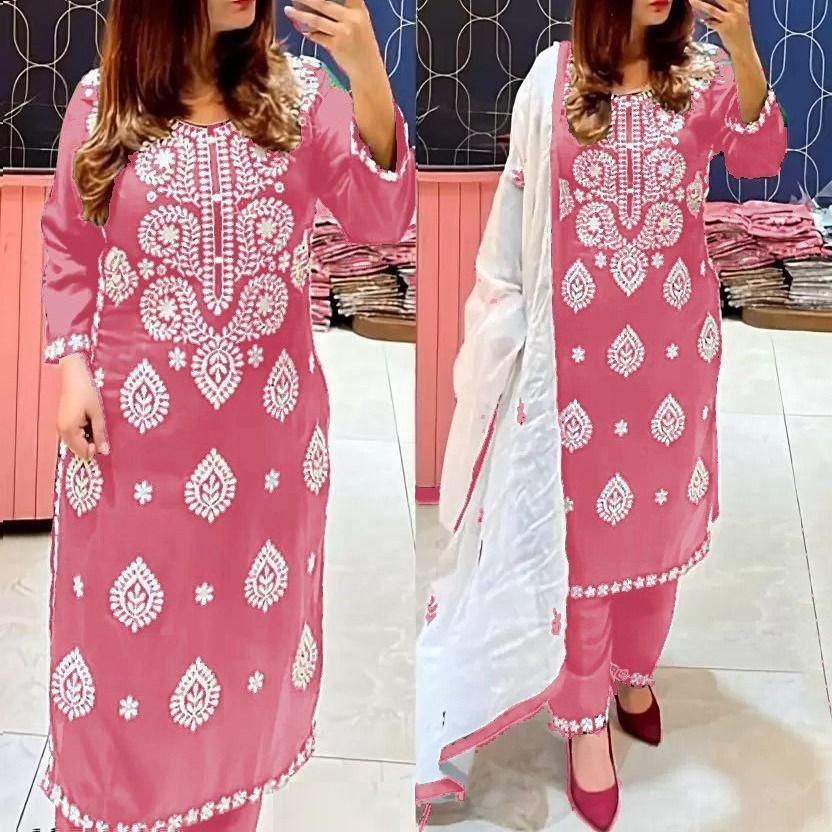 Heavy Cotton Rayon Ethnic Salwar Kameez Women Designer Kurta Pant Dupatta Set