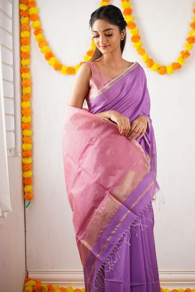 Elegant Soft Cotton Saree Lightweight Office Wear Ethnic Saree With Blouse