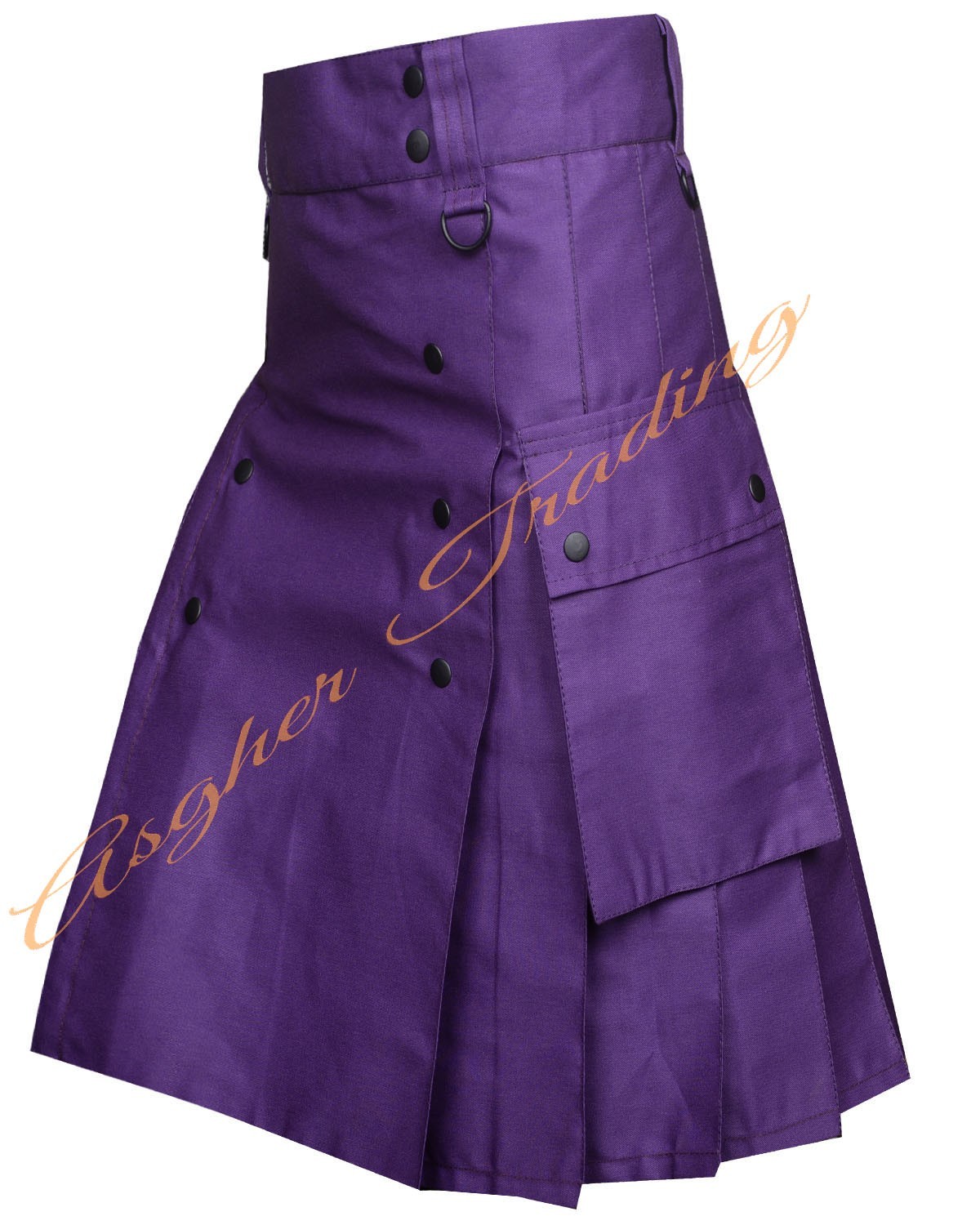 Men’s Purple Cotton Utility Kilt, Modern Pockets Highland Dress kilt Custom Size