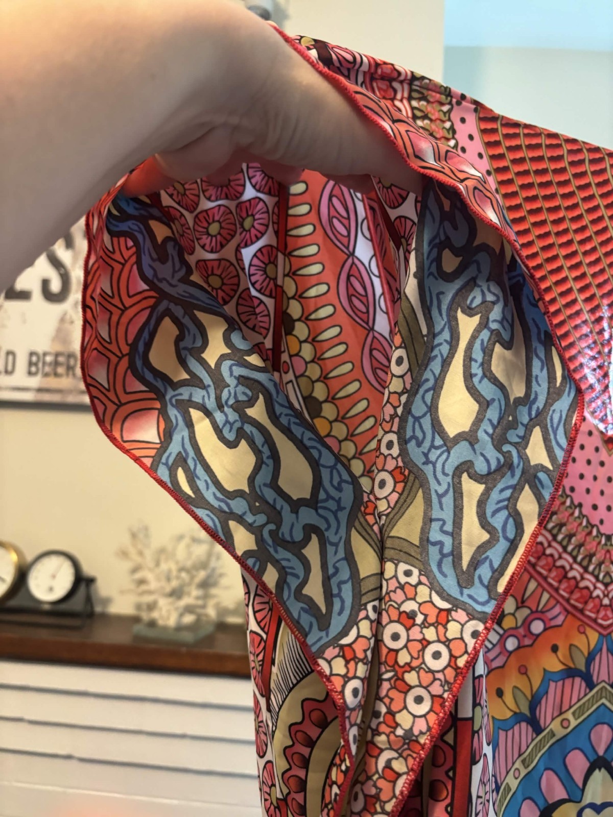 Silk Pullover Long Dress Pink Red Yellow Geometric Tribal Women’s Casual