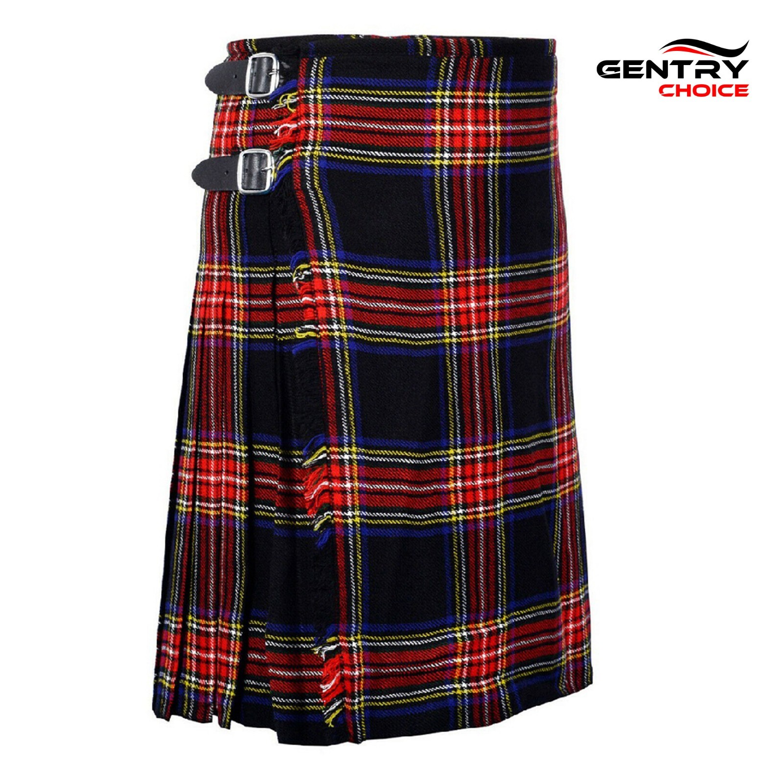 Scottish Tartan Kilt Black Stewart 8 Yards Highlander Outfit Wedding Men Dress