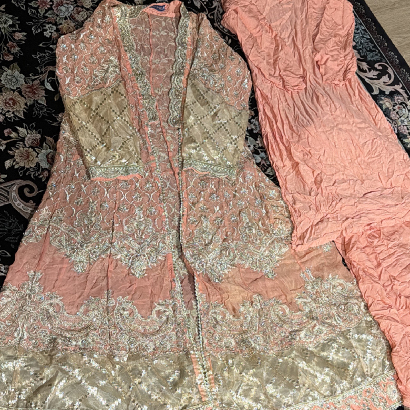 Peach Sharara Salwar Kameez Net Cotton Embroidered Women’s Set