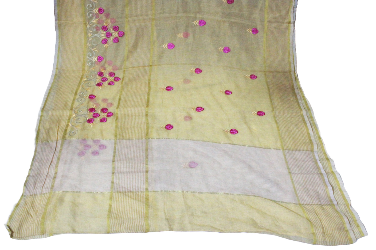 Bridal Saree Indian Vintage Beige Home Decor Embroidered Used Sari Cotton Dress